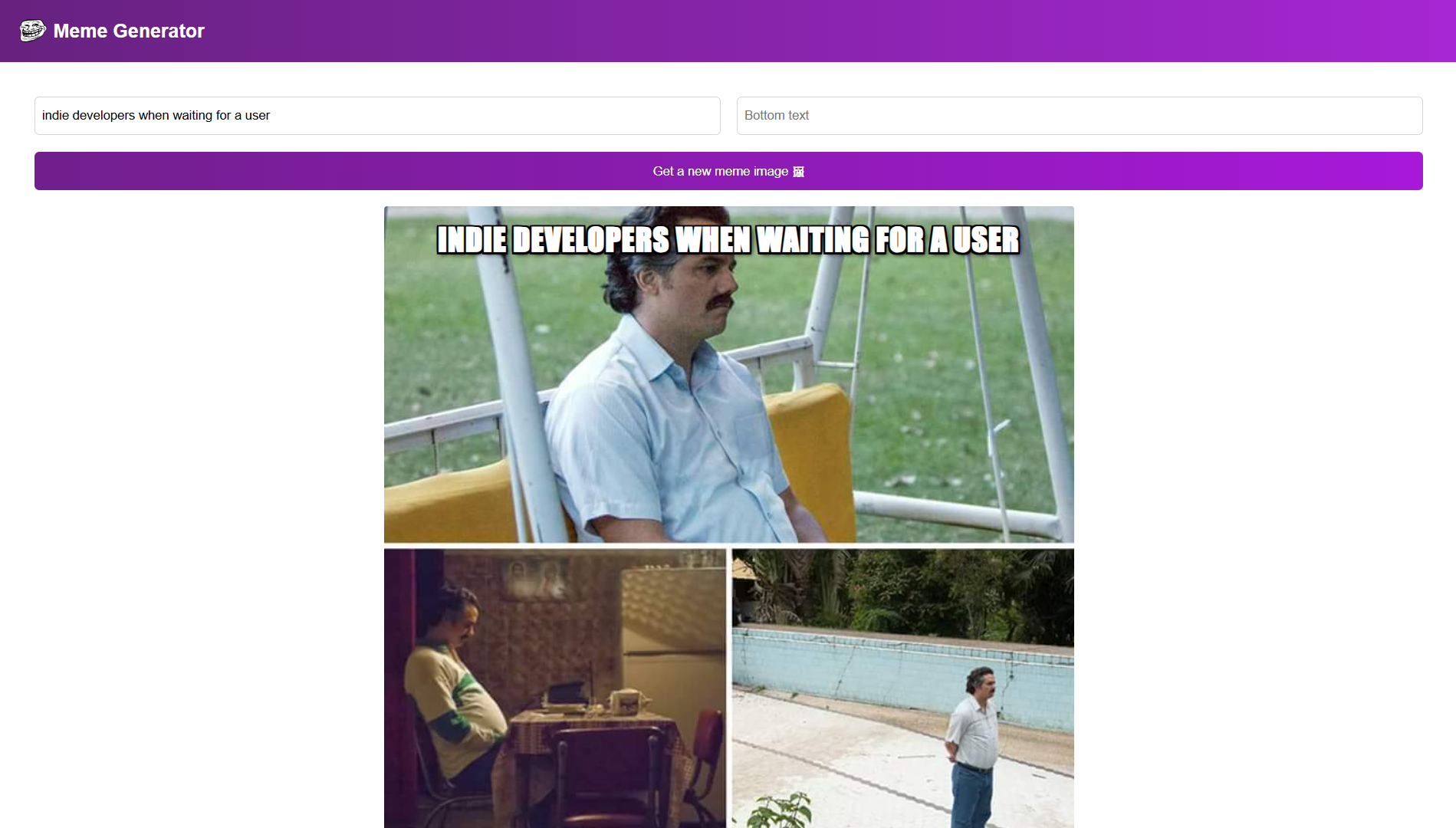 A Site With Two Input Boxes also with a purple theme and a meme face for a logo